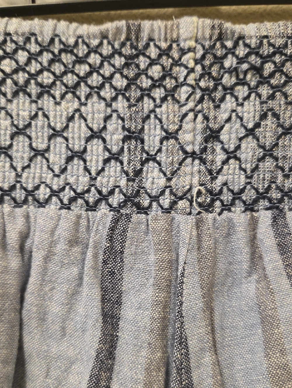 Striped Linen Women Smocked-Waist Wide Leg Pants Blue Gray Stripe Size M - Picture 4 of 4